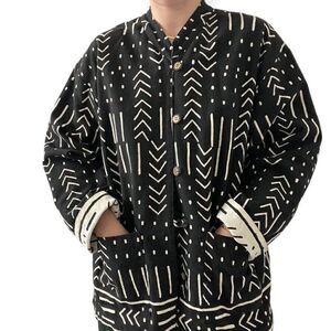 Handmade Womens bogoloanfini Geometric Reversible Boho Canvas Cotton Jacket Sz L